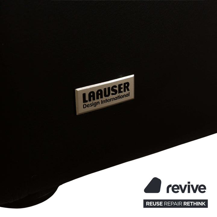 Laauser Atlanta Leather Three Seater Black Sofa Couch