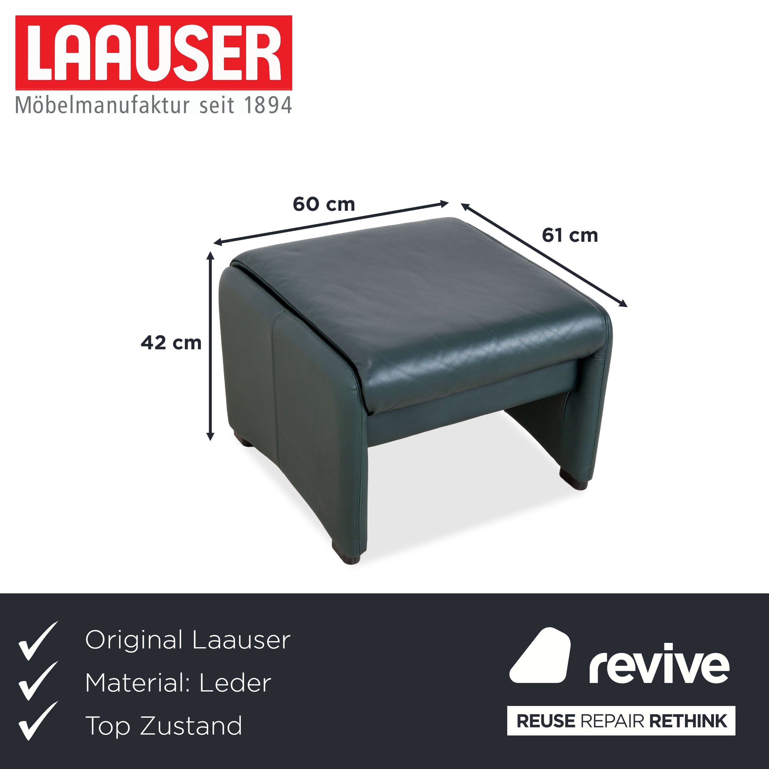 Laauser Atlanta Leather Stool Green Dark Green Petrol