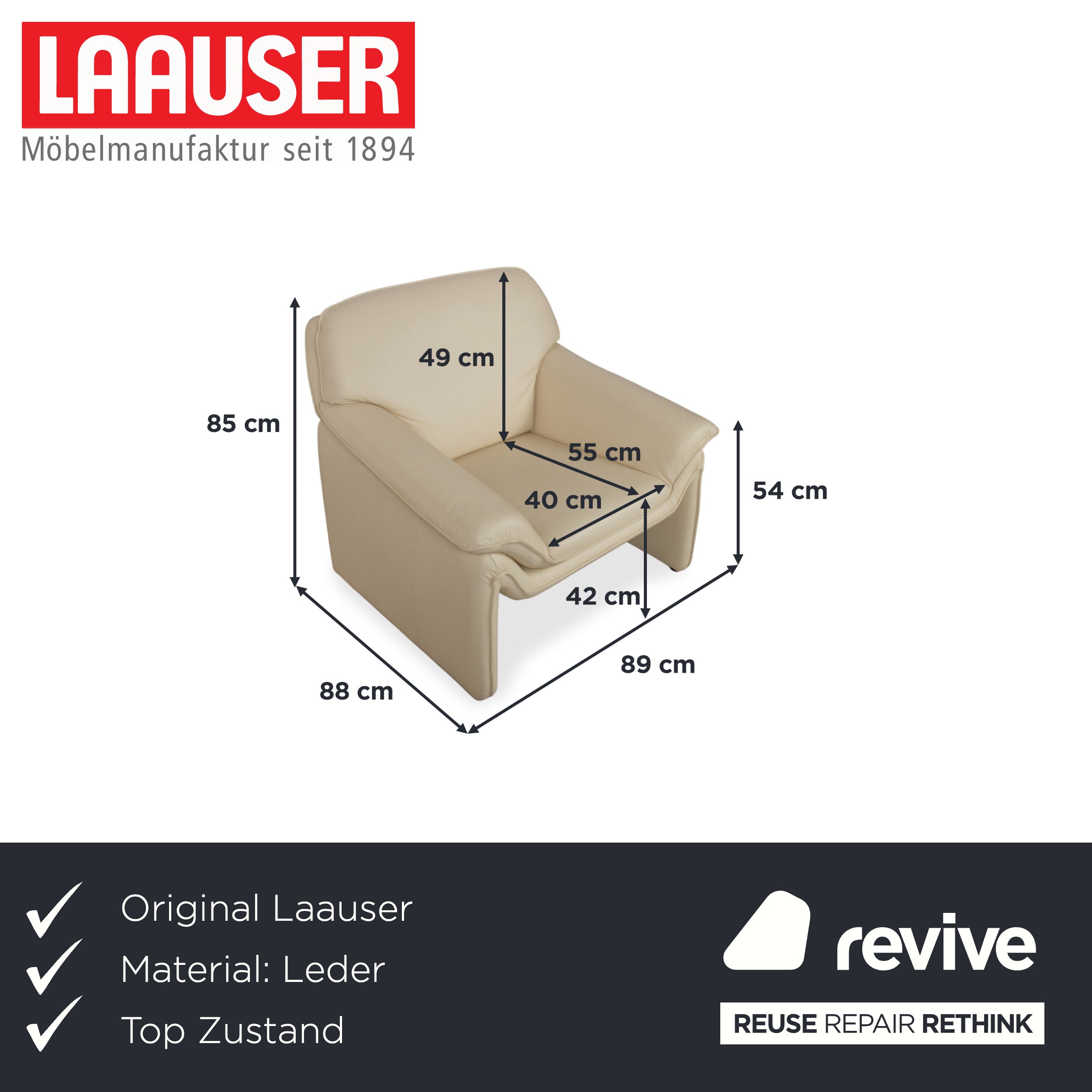Laauser Atlanta Leather Armchair Beige Cream
