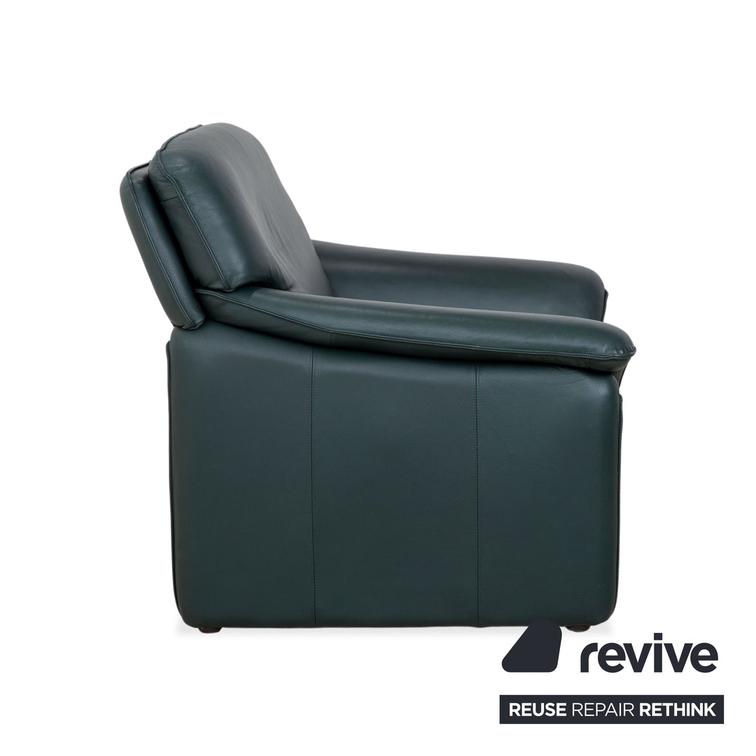 Laauser Atlanta Leder Sessel & Hocker Garnitur Grün Dunkelgrün Petrol