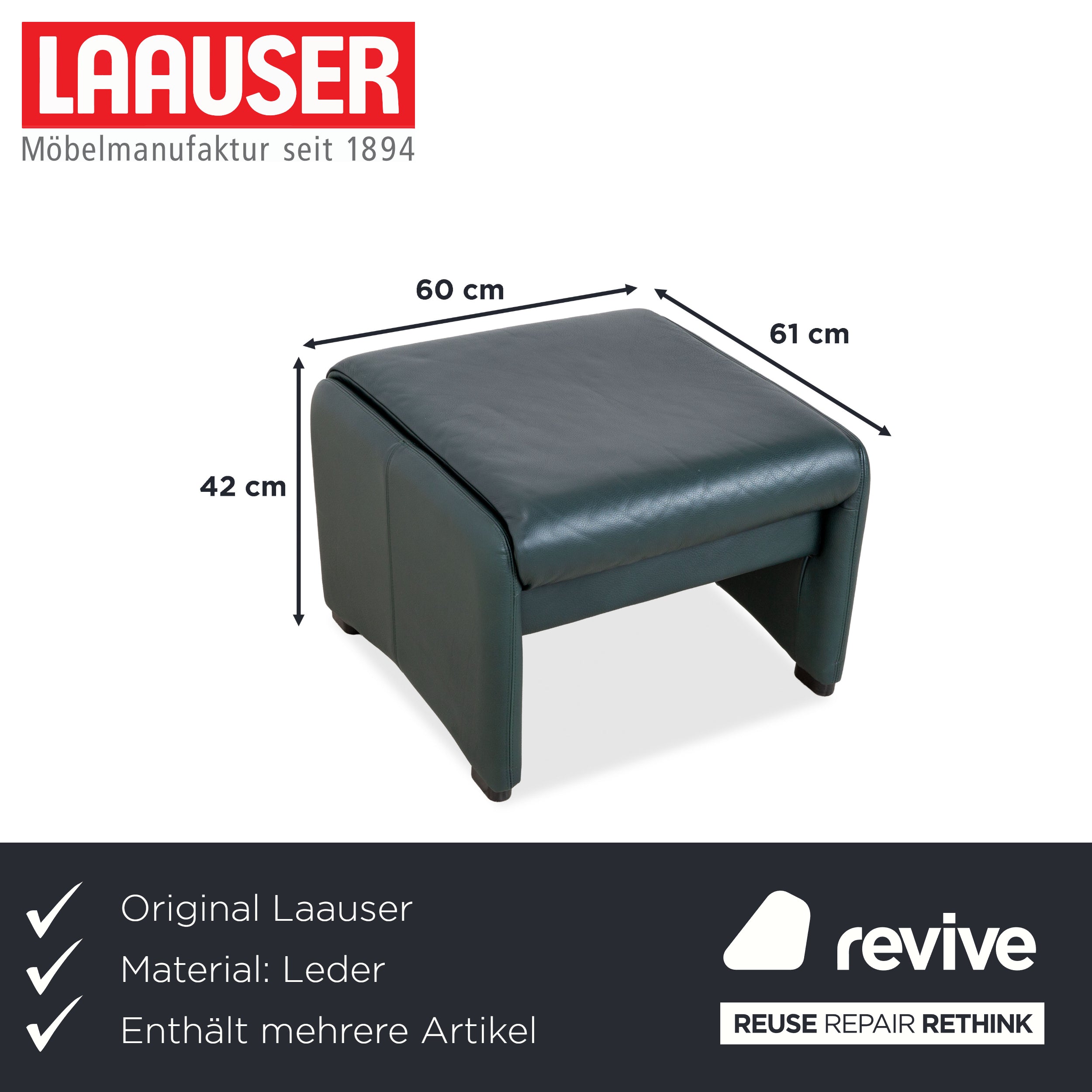 Laauser Atlanta Leather Armchair & Footstool Set Green Dark Green Petrol