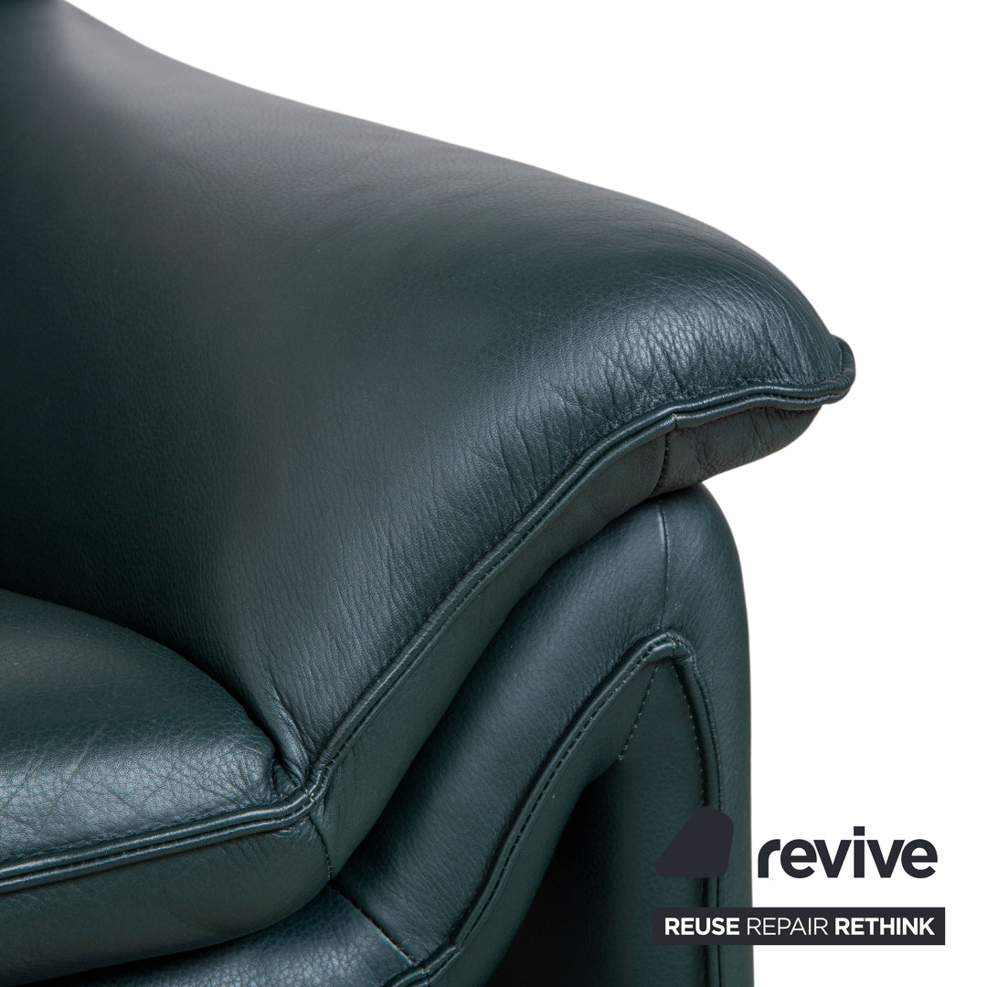 Laauser Atlanta Leder Sessel & Hocker Garnitur Grün Dunkelgrün Petrol