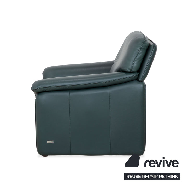 Laauser Atlanta Leder Sessel & Hocker Garnitur Grün Dunkelgrün Petrol