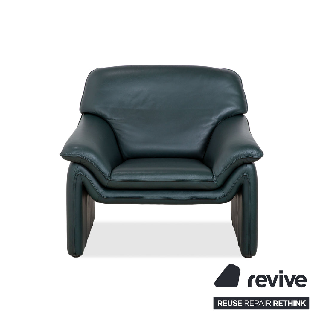 Laauser Atlanta Leder Sessel & Hocker Garnitur Grün Dunkelgrün Petrol