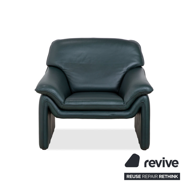 Laauser Atlanta Leder Sessel & Hocker Garnitur Grün Dunkelgrün Petrol