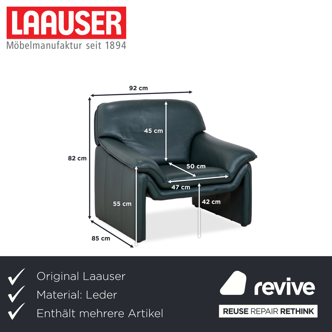 Laauser Atlanta Leder Sessel & Hocker Garnitur Grün Dunkelgrün Petrol