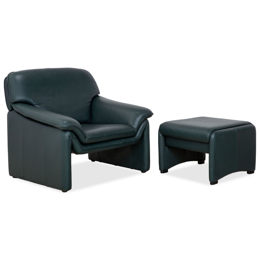Laauser Atlanta Leather Armchair & Footstool Set Green Dark Green Petrol