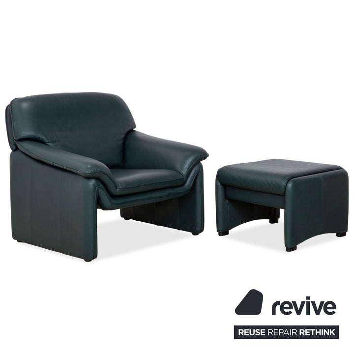 Laauser Atlanta Leder Sessel & Hocker Garnitur Grün Dunkelgrün Petrol