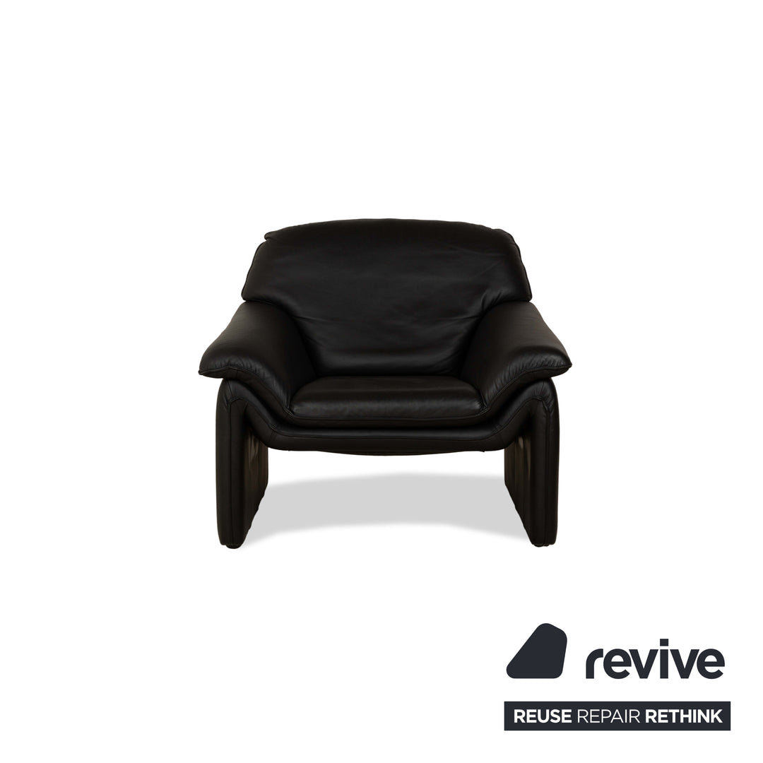 Laauser Atlanta Leder Sessel inkl. Hocker Schwarz