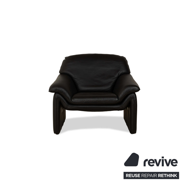 Laauser Atlanta Leder Sessel inkl. Hocker Schwarz