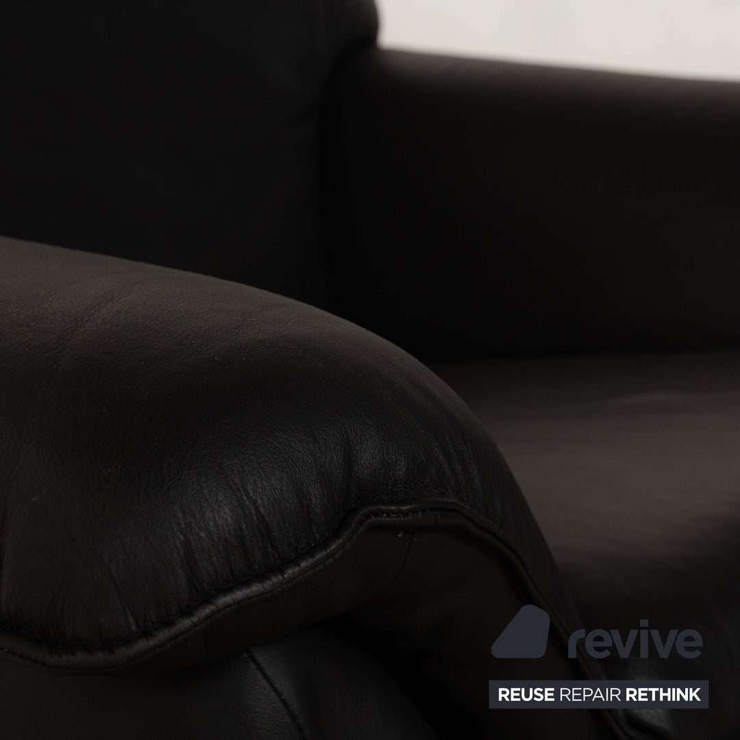 Laauser Atlanta Leder Sessel inkl. Hocker Schwarz