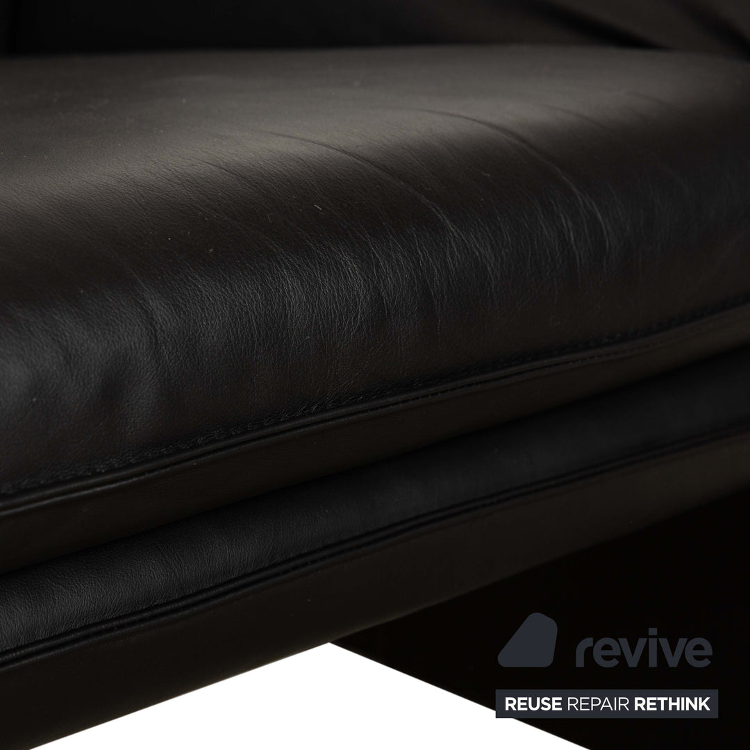 Laauser Atlanta Leder Sessel inkl. Hocker Schwarz