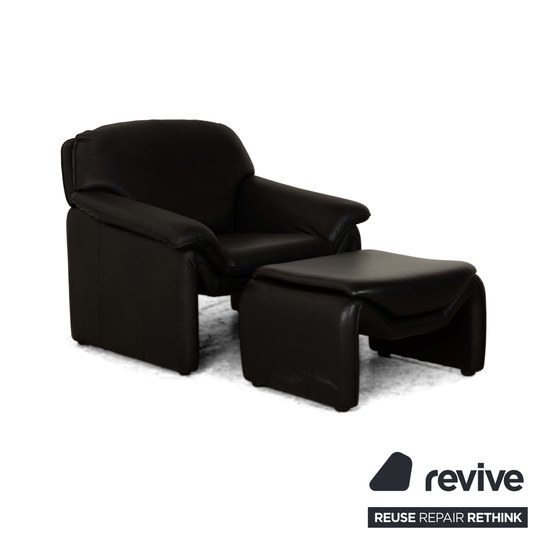 Laauser Atlanta Leder Sessel inkl. Hocker Schwarz