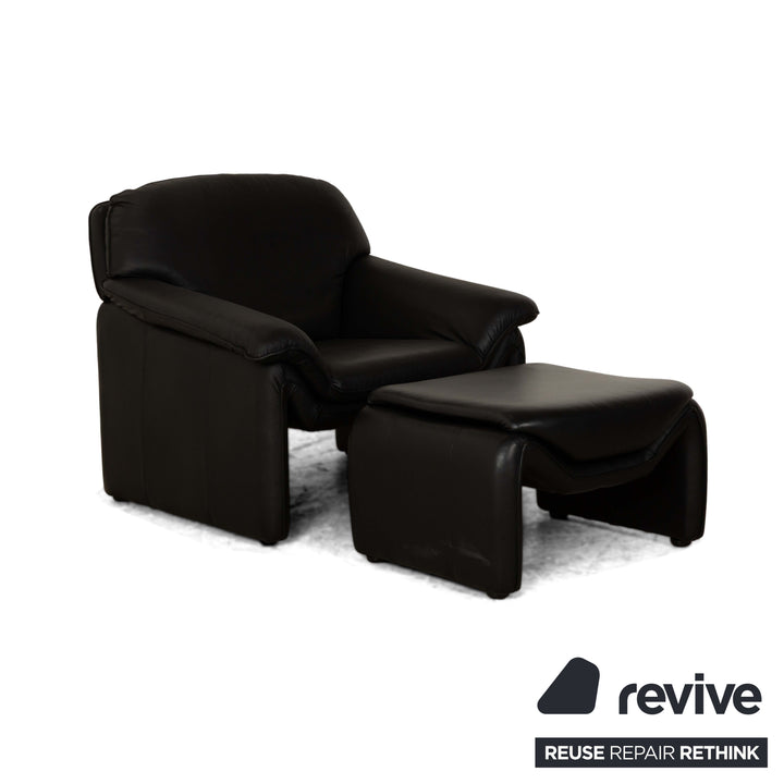 Laauser Atlanta Leder Sessel inkl. Hocker Schwarz