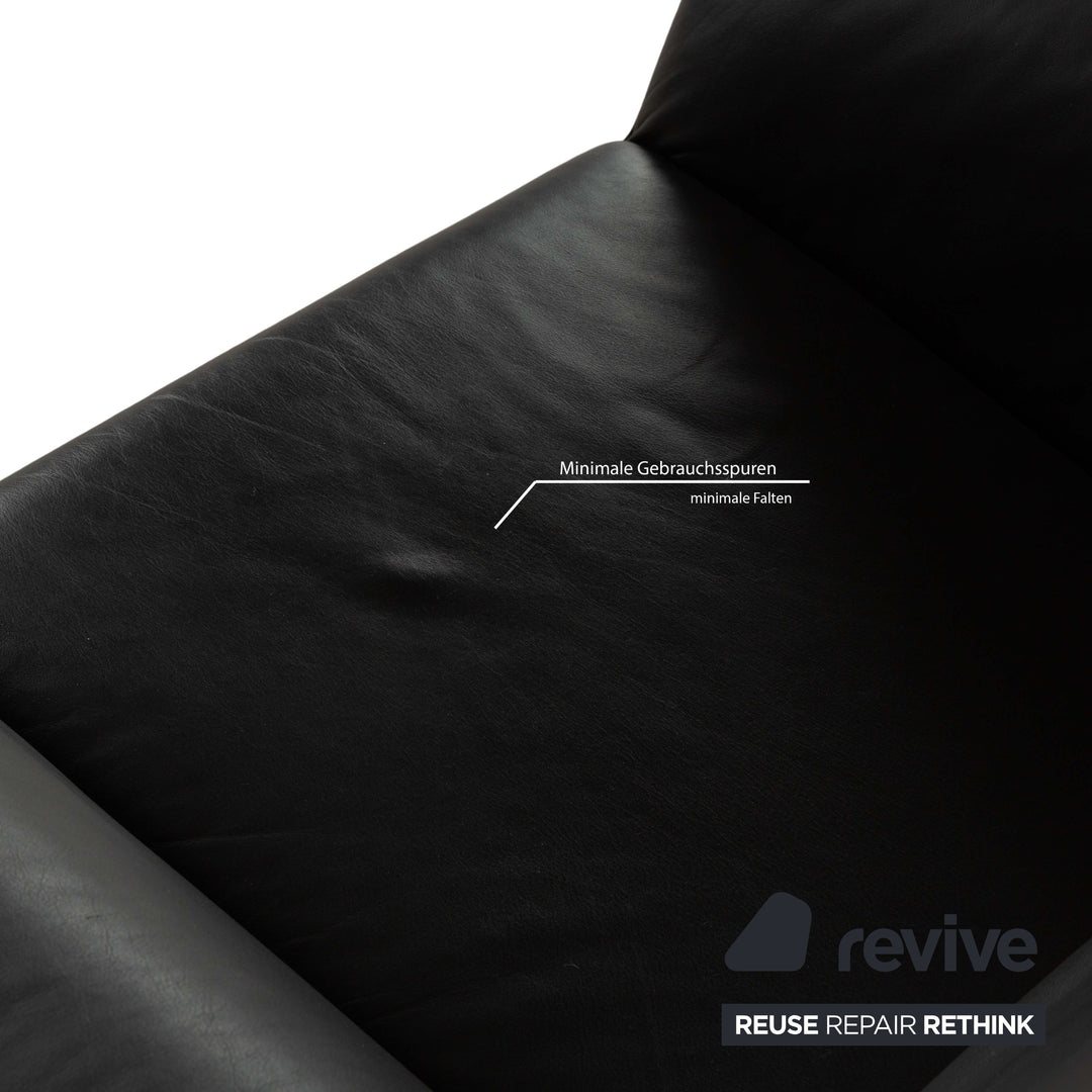 Laauser Atlanta Leder Sessel inkl. Hocker Schwarz
