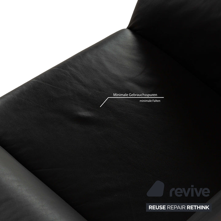 Laauser Atlanta Leder Sessel inkl. Hocker Schwarz