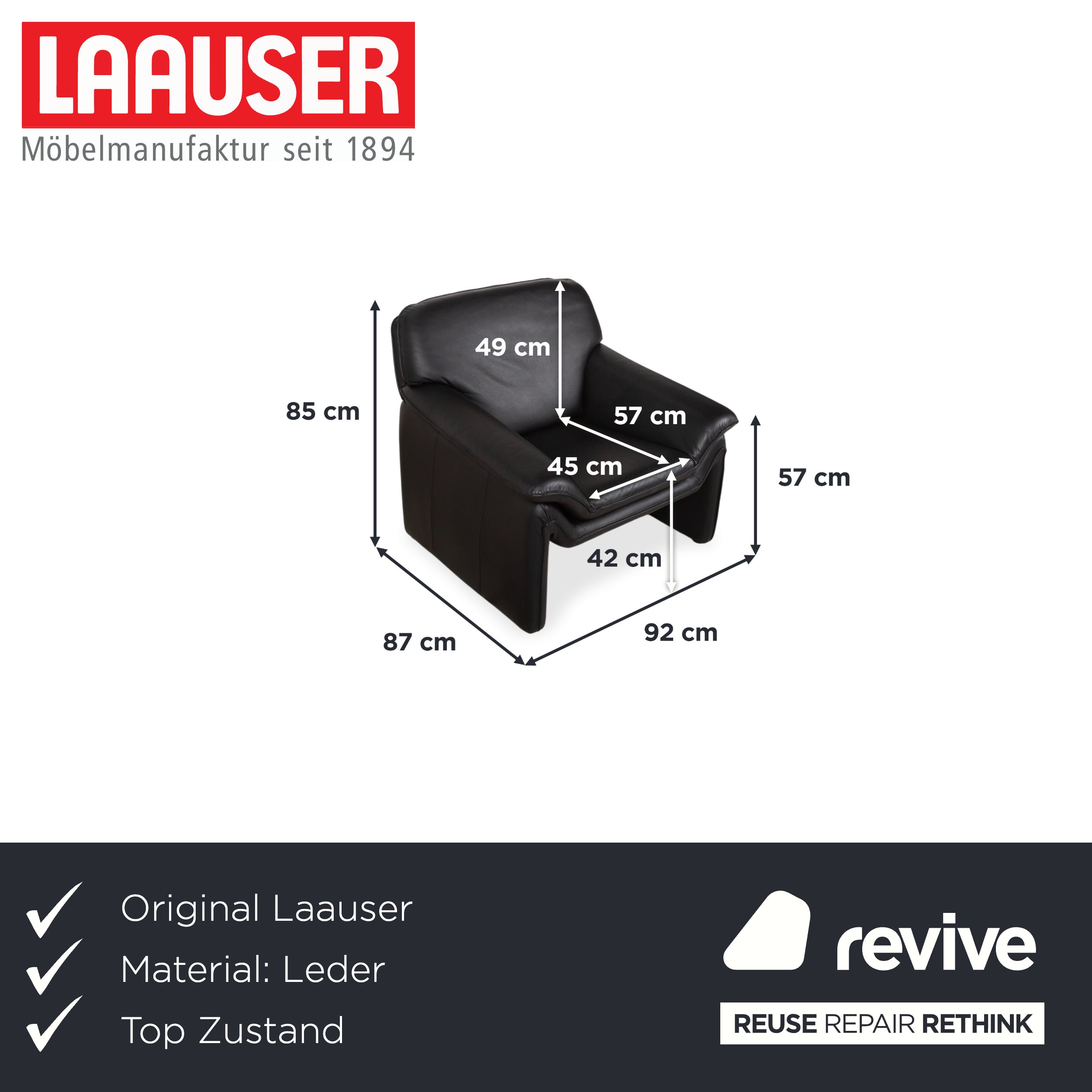 Laauser Atlanta Leather Armchair Black