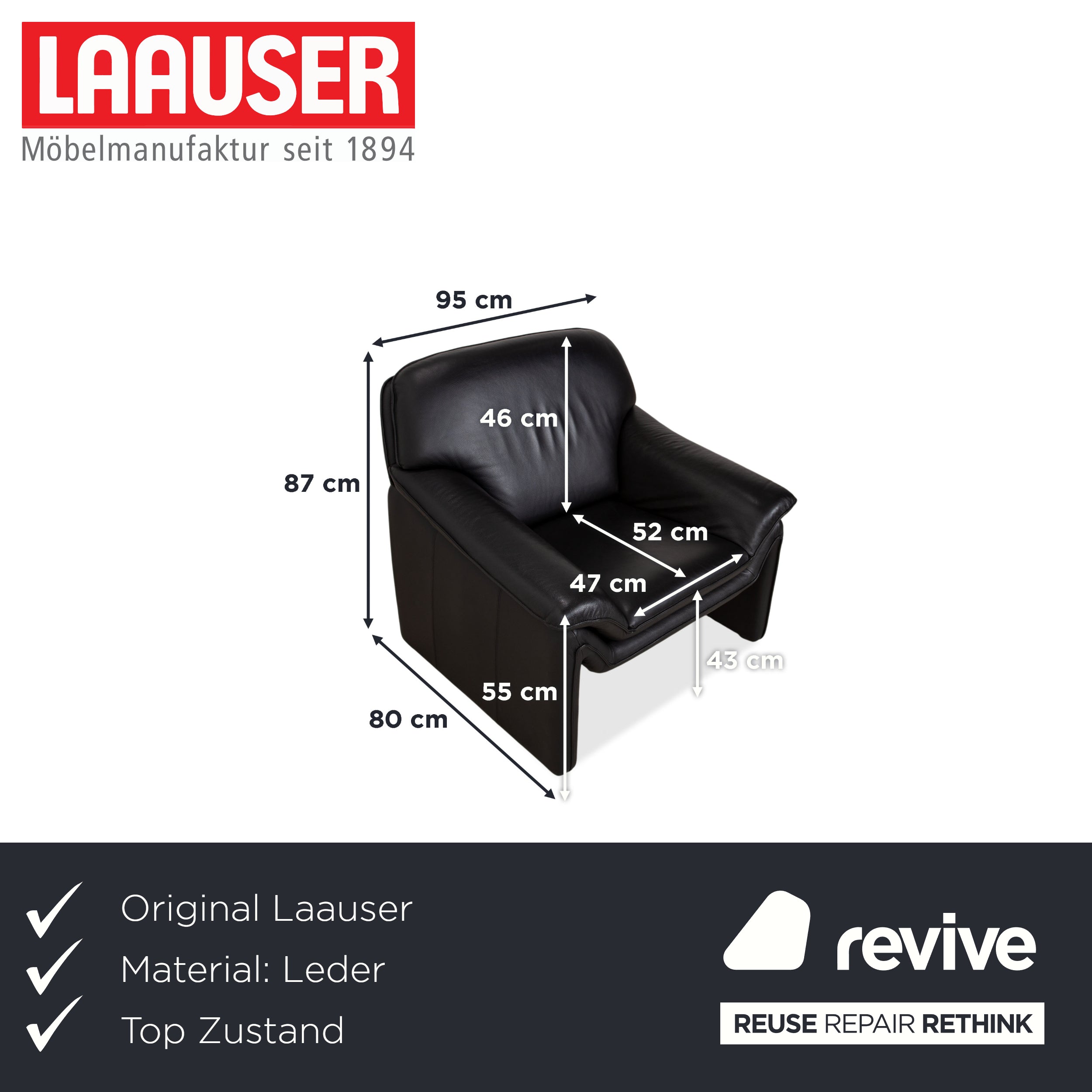 Laauser Atlanta Leather Armchair Black
