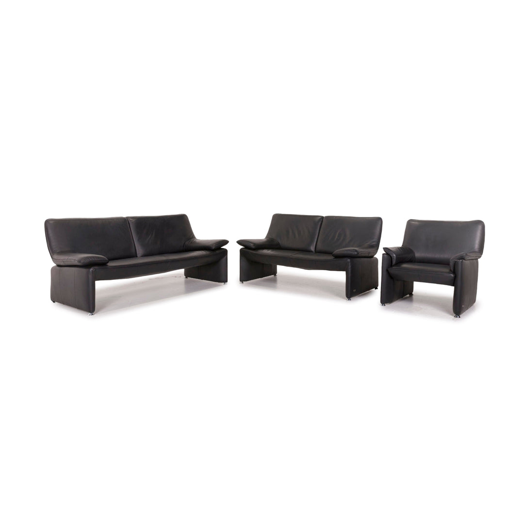 Laauser Flair Leather Sofa Set Black 1x Three-seater 1x Two-seater 1x Armchair #12555