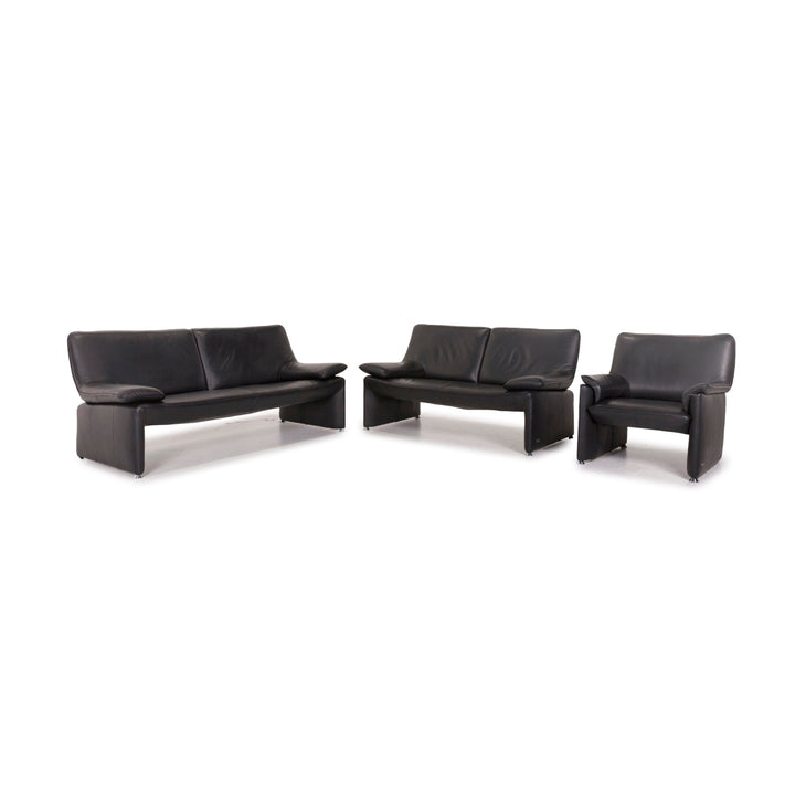 Laauser Flair Leather Sofa Set Black 1x Three-seater 1x Two-seater 1x Armchair #12555