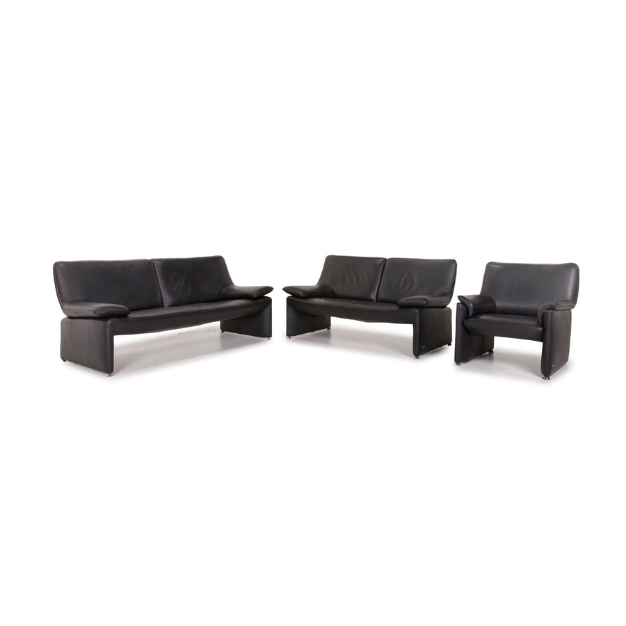 Laauser Flair Leather Sofa Set Black 1x Three-seater 1x Two-seater 1x Armchair #12555