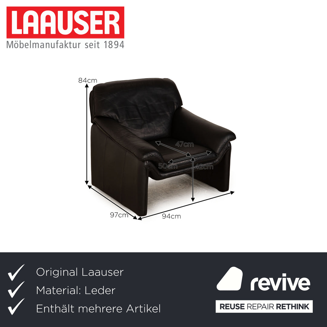 Laauser Atlanta leather sofa set black 2x two-seater armchair couch manual function