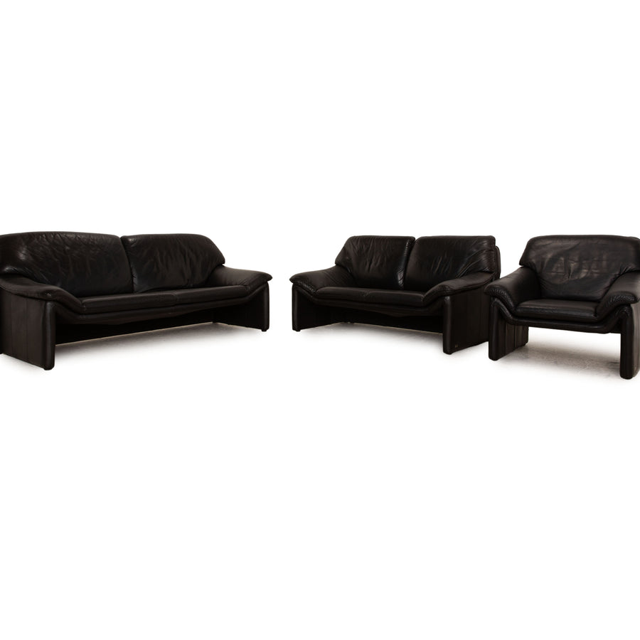 Laauser Atlanta leather sofa set black 2x two-seater armchair couch manual function