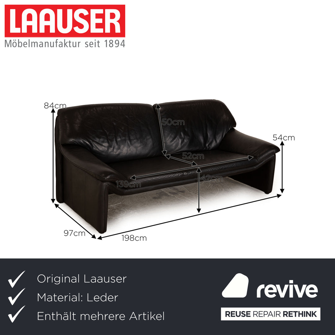 Laauser Atlanta Leder Sofa Garnitur Schwarz 2x Zweisitzer Sessel Couch manuelle Funktion