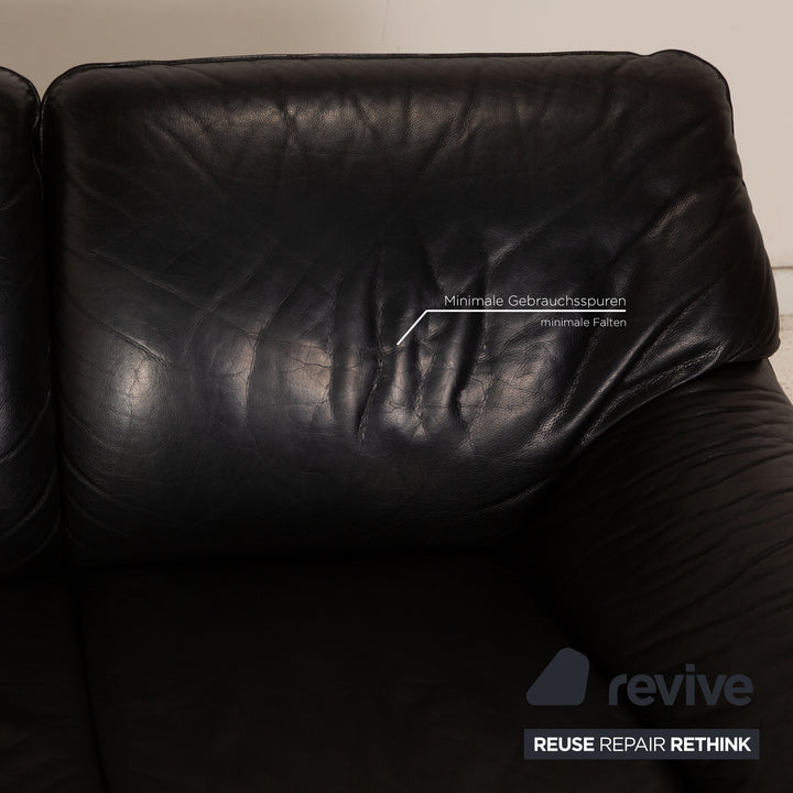 Laauser Atlanta Leder Sofa Garnitur Schwarz 2x Zweisitzer Sessel Couch manuelle Funktion