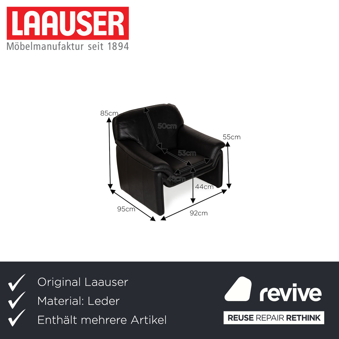 Laauser Atlanta Leather Sofa Set Black Three-Seater Armchair Couch