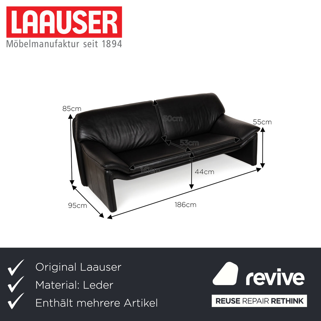 Laauser Atlanta Leather Sofa Set Black Three-Seater Armchair Couch