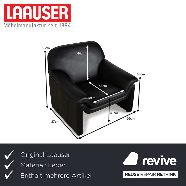 Laauser Atlanta Leder Sofa Garnitur Schwarz Dreisitzer Sessel Couch
