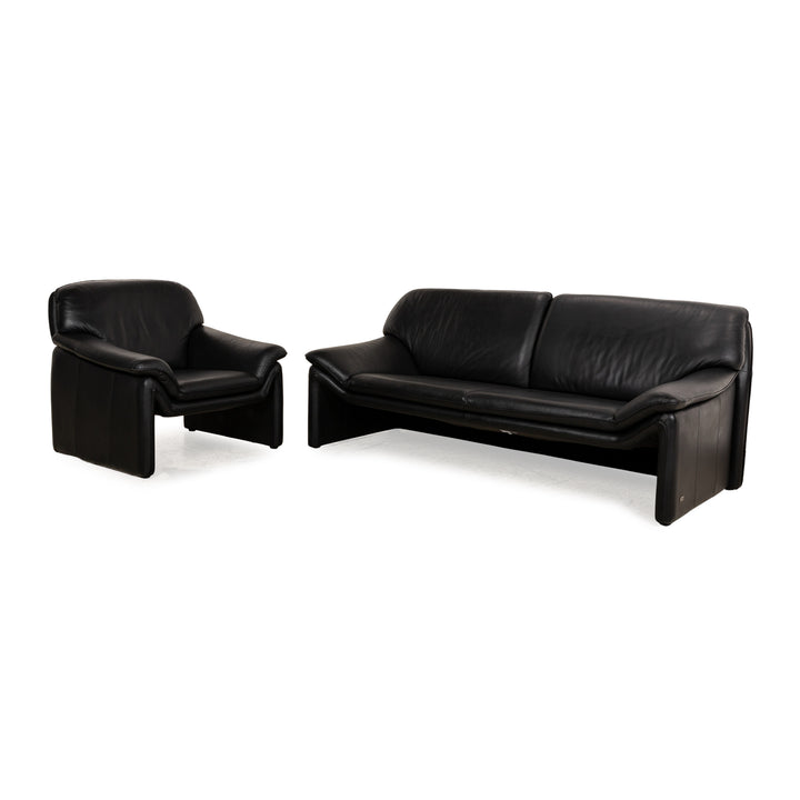 Laauser Atlanta Leather Sofa Set Black Three-Seater Armchair Couch