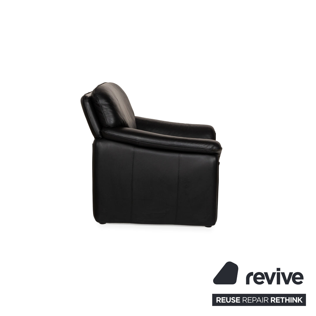 Laauser Atlanta Leather Sofa Set Black Three-Seater Armchair Couch