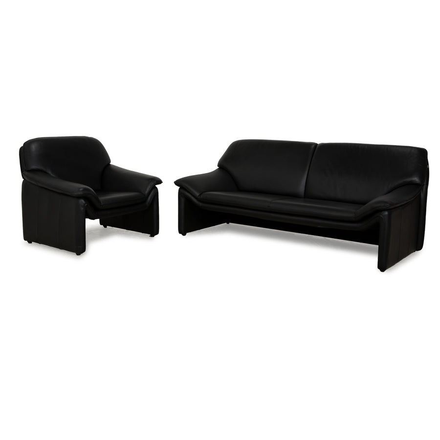 Laauser Atlanta Leder Sofa Garnitur Schwarz Dreisitzer Sessel Couch