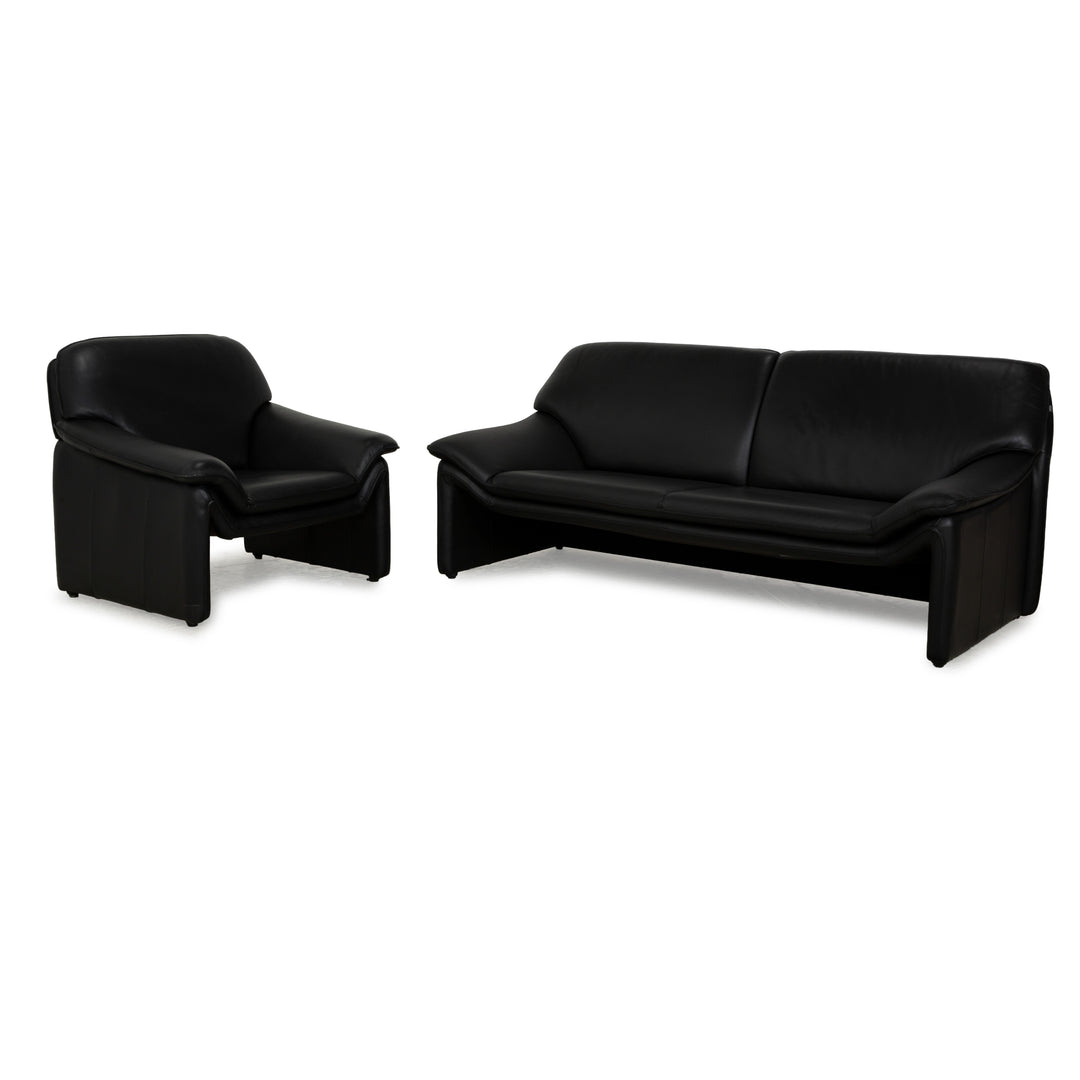 Laauser Atlanta Leather Sofa Set Black Three-Seater Armchair Couch