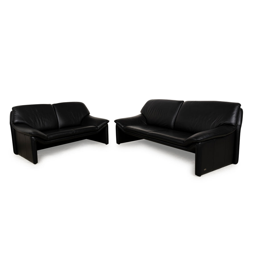 Laauser Atlanta Leder Sofa Garnitur Schwarz Dreisitzer Zweisitzer Couch