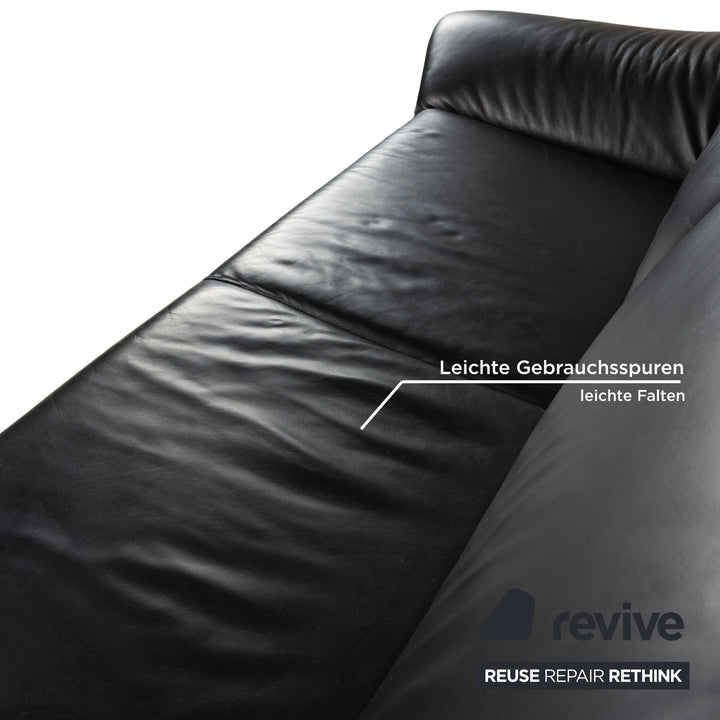 Laauser Atlanta Leder Sofa Garnitur Schwarz Dreisitzer Zweisitzer Couch