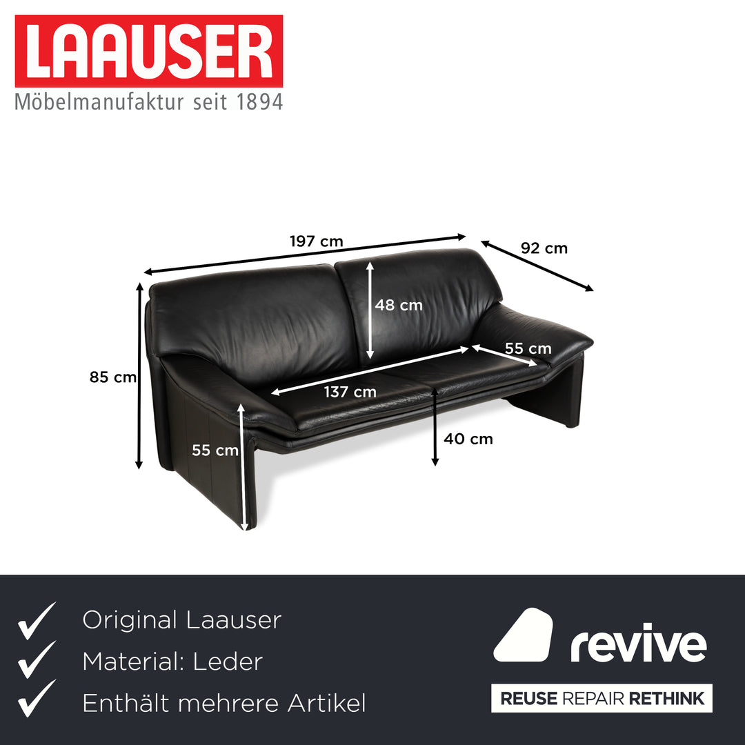 Laauser Atlanta Leder Sofa Garnitur Schwarz Dreisitzer Zweisitzer Couch