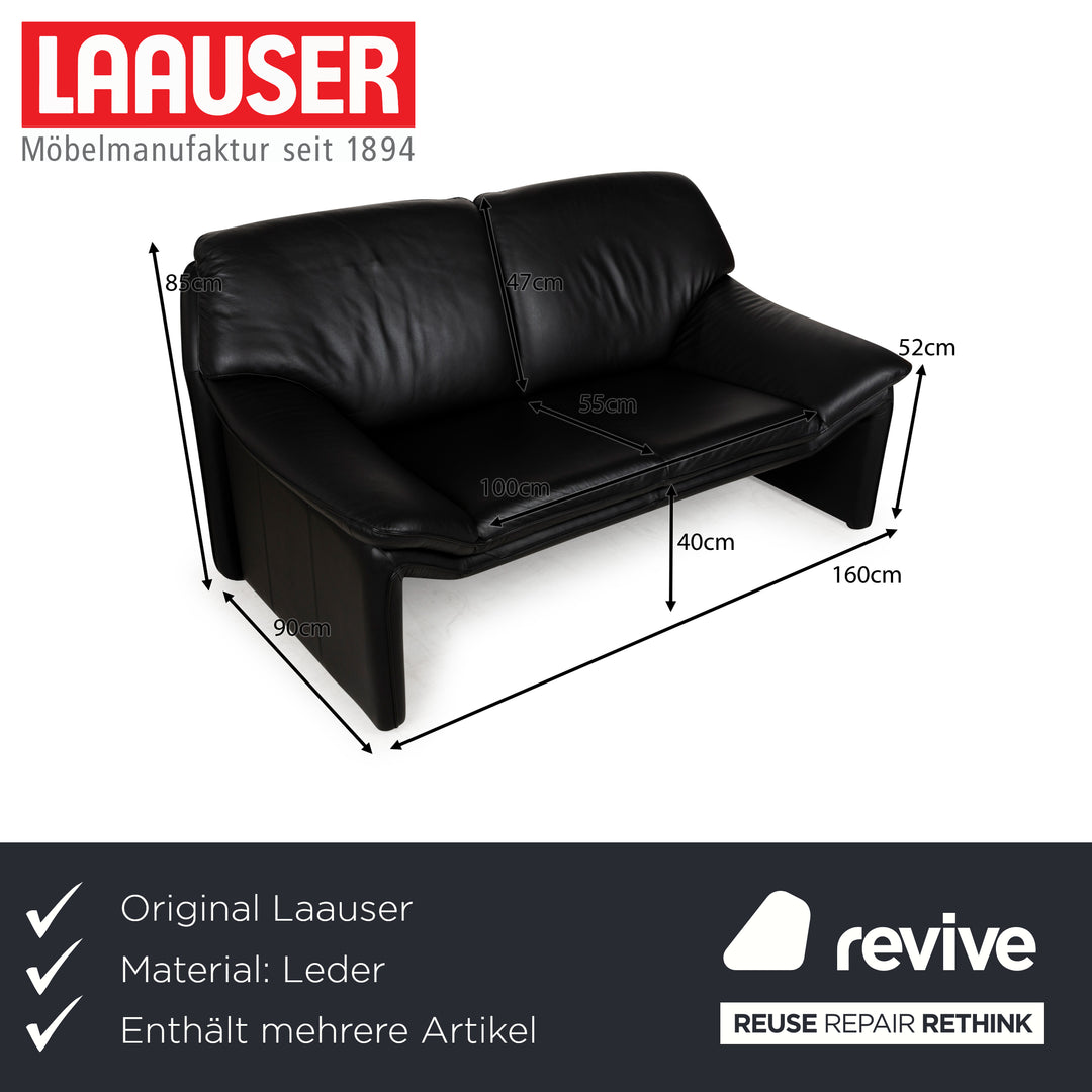 Laauser Atlanta Leather Sofa Set Black Three-Seater Two-Seater Couch