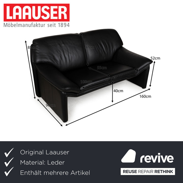 Laauser Atlanta Leather Sofa Set Black Three-Seater Two-Seater Couch