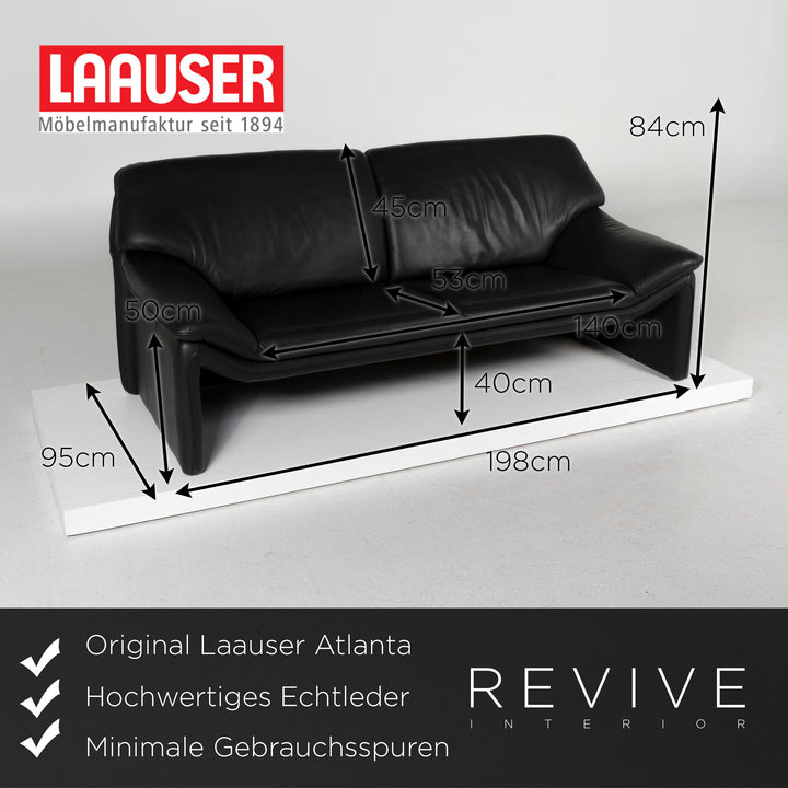 Laauser Atlanta Leder Sofa Schwarz Dreisitzer Couch