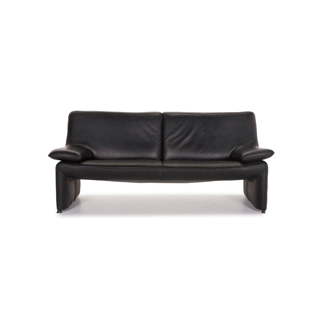 Laauser Flair Leather Sofa Black Three-Seater Couch #12371