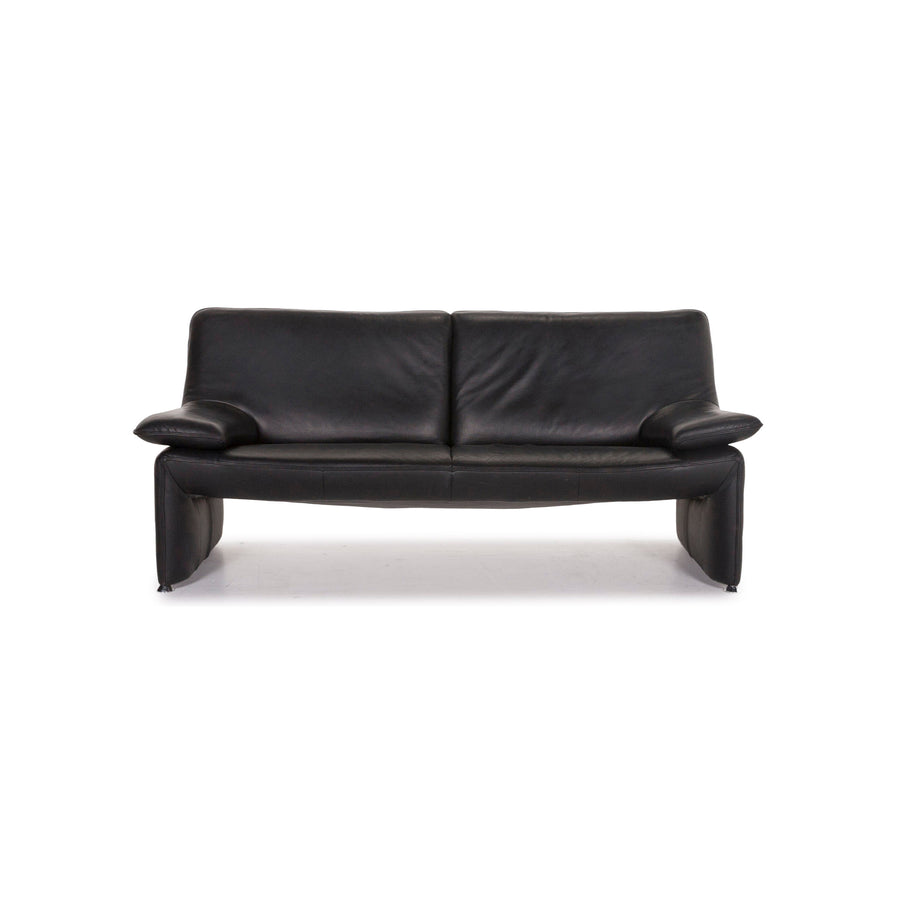 Laauser Flair Leather Sofa Black Three-Seater Couch #12371