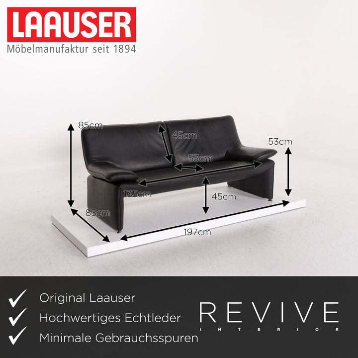 Laauser Flair Leather Sofa Black Three-Seater Couch #12371