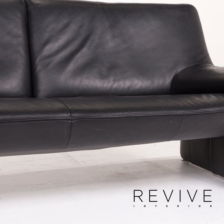Laauser Flair Leather Sofa Black Three-Seater Couch #12371