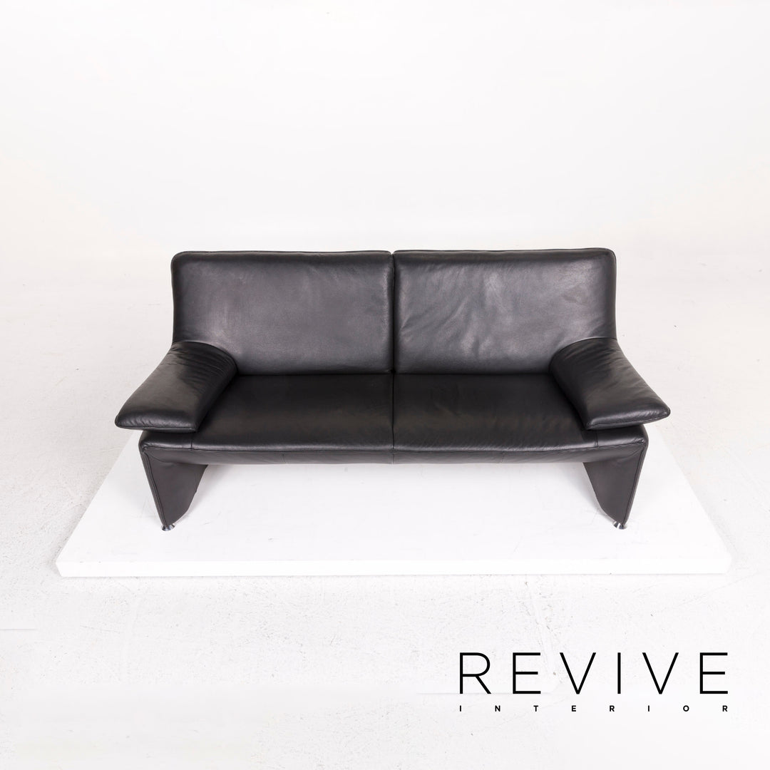Laauser Flair Leather Sofa Black Three-Seater Couch #12371