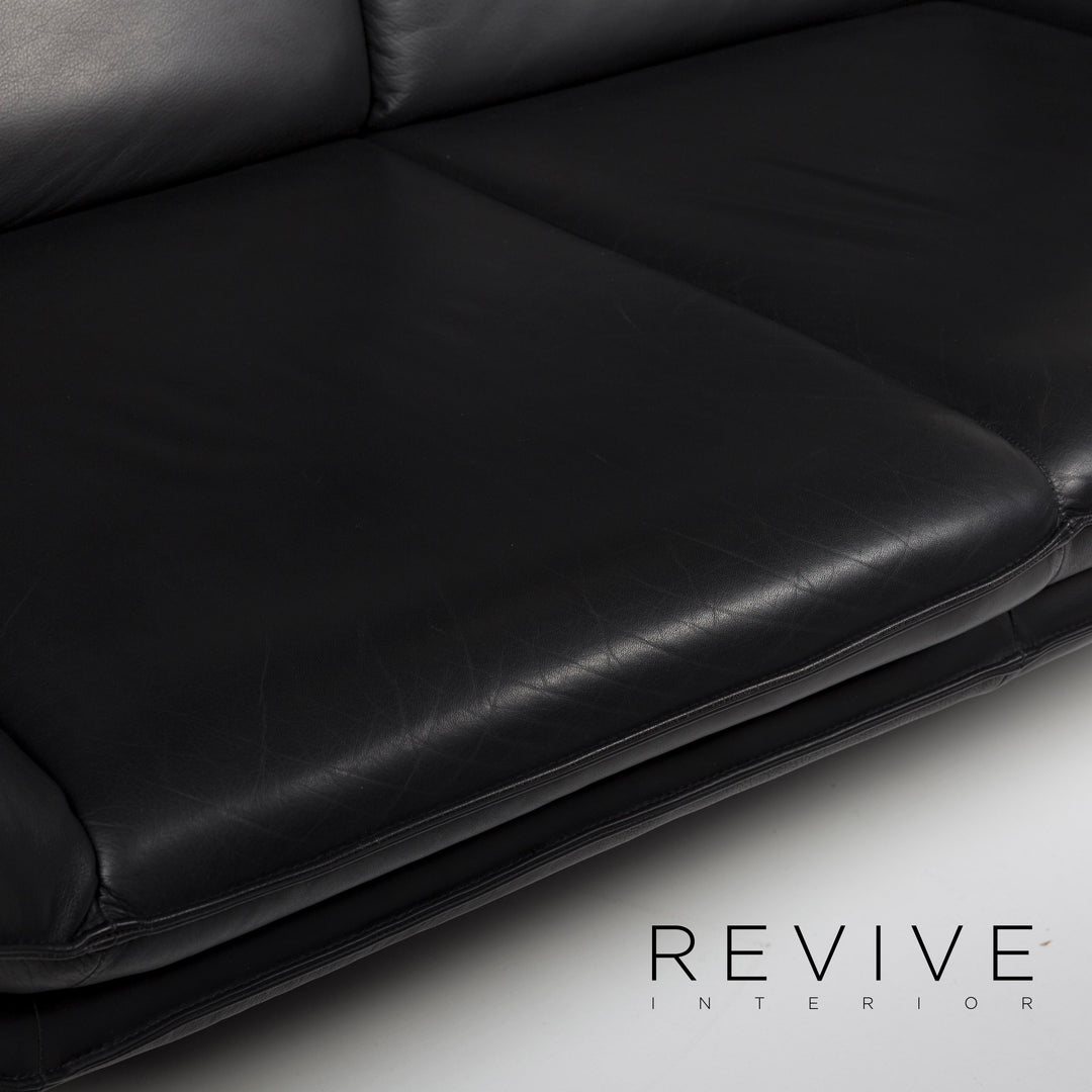 Laauser Atlanta Leder Sofa Garnitur Schwarz Dreisitzer Zweisitzer #11629