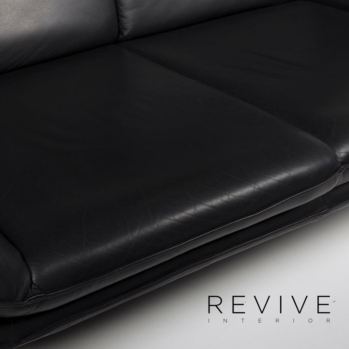 Laauser Atlanta Leder Sofa Garnitur Schwarz Dreisitzer Zweisitzer #11629