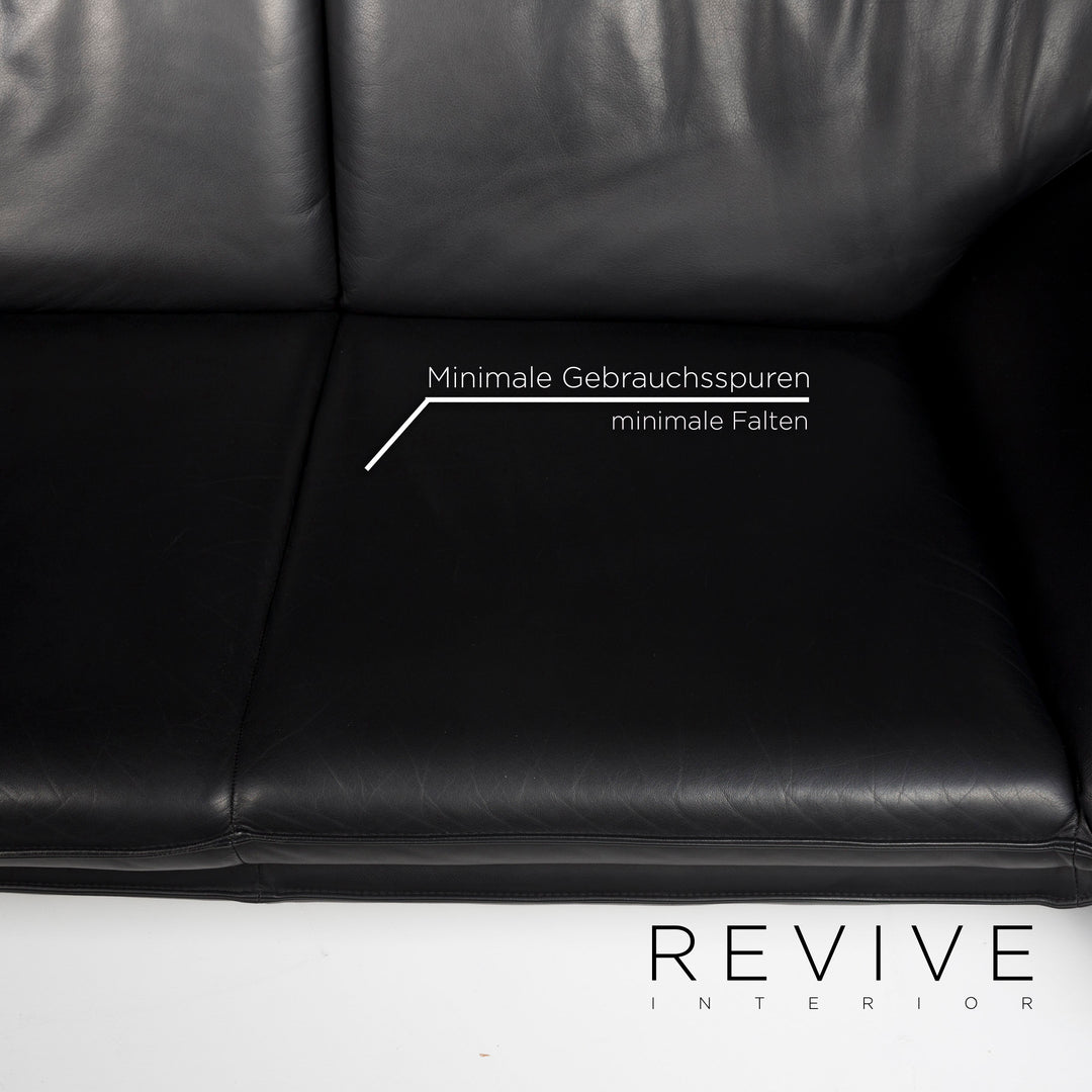 Laauser Atlanta Leder Sofa Garnitur Schwarz Dreisitzer Zweisitzer #11629